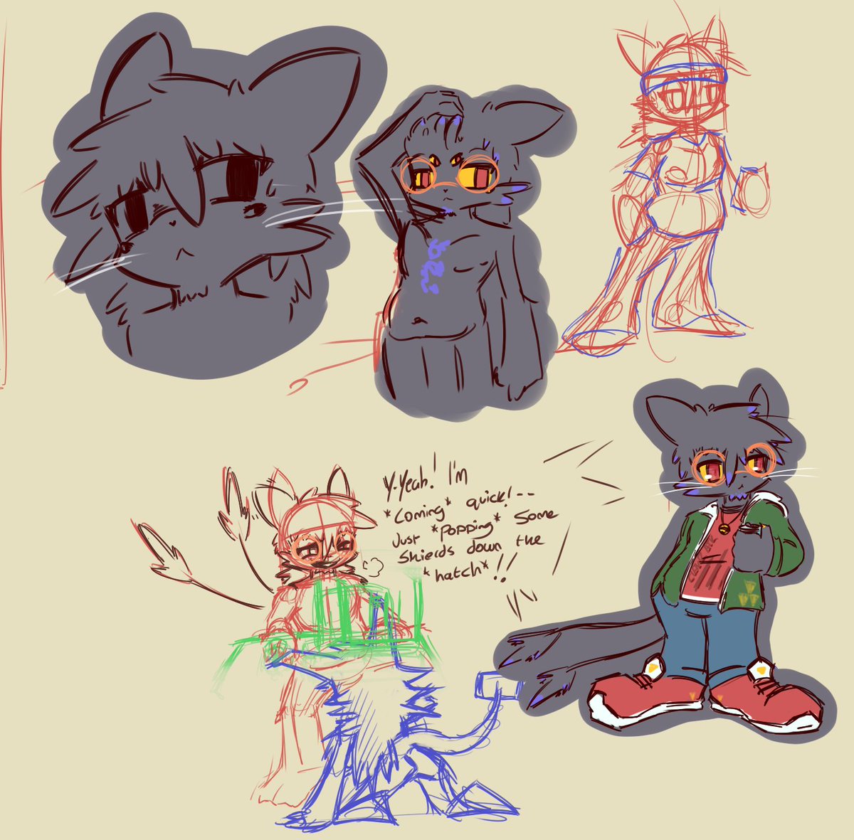 MewichieB's tweet photo. Doodle Pile of Toko. Additions being he has two extra eyes which are never seen, has different outfits to "fit in", but the one here is his casual nerd get up. and yeah, i guess a special bj from Birichina when he's trying to game. https://t.co/3HjBkck3ph