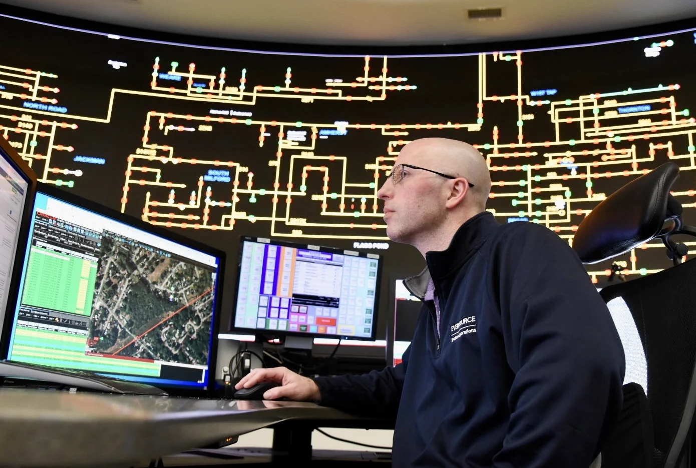 Inside Eversource's System Operations Center, a system operator manages the power grid.