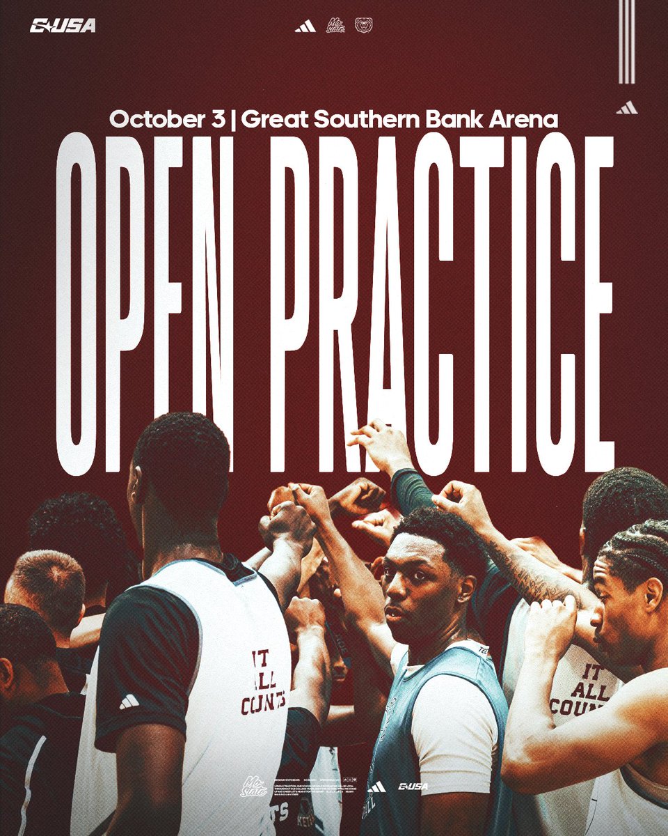 MissouriStBears's tweet photo. Get your first look @MoStateMBB this Saturday! 🏀

Open Practice • 12 p.m. (doors open at 11:30 a.m.)
Free admission • Open to the public

Don't miss out on an exciting season @GSBArena. Buy your season tickets NOW!
🎟️ https://t.co/M6fRqq5PPW

#GoBears | #NoStateLikeMoState https://t.co/FBEppJzjL3