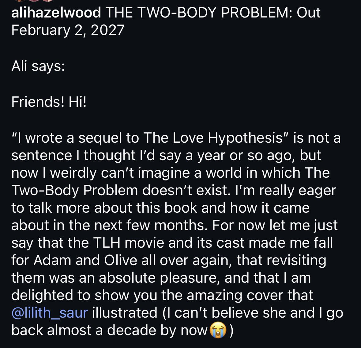 poppyndaisyy's tweet photo. Ali Hazelwood said that Tom and Lili made her fall in love with Adam and Olive all over again, which inspired her to write a sequel to The Love Hypothesis. https://t.co/I7jpKkEzs4