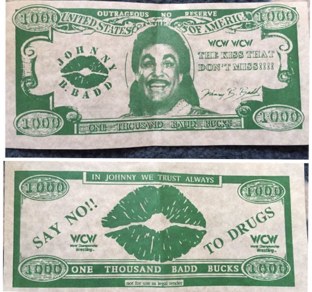 MarcMero's tweet photo. Who remembers the Badd Bucks?! 💵💋

Back in my Johnny B. Badd days in WCW, I would fire these out of my confetti gun, which I called the Badd Blaster, before my matches!

For television tapings and some live events, I’d mix in real money, including $5, $10 and even $20 bills. You can imagine how excited the fans were trying to grab one!

After people saw it on television, I’d travel to arenas around the world and fire out the famous Badd Bucks instead of real money. At the time, some fans may have been a little disappointed when they realized they didn’t catch real cash. 😂

But here’s the funny part: all these years later, those Badd Bucks became wrestling collectibles and a great piece of WCW history!

So the question is… does anyone still have an original Badd Buck they caught at one of my shows? 💋💵