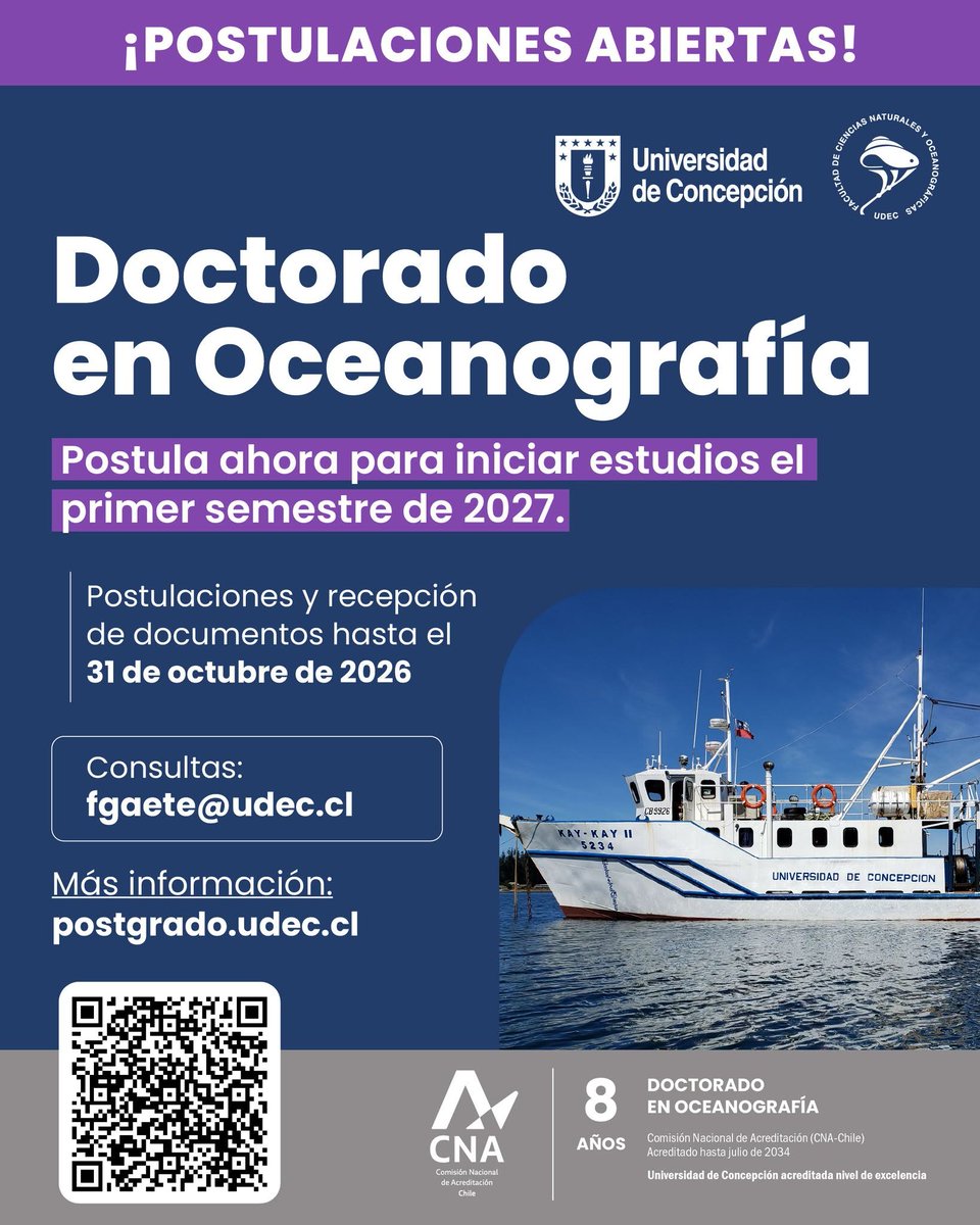 DOCEUdeC's tweet photo. El Departamento de Oceanografía de la Facultad de Ciencias Naturales y Oceanográficas de la @udeconcepcion invita a profesionales y licenciados a postular al Doctorado en Oceanografía

#PostgradosFCNO https://t.co/Jsd4pdNKU5