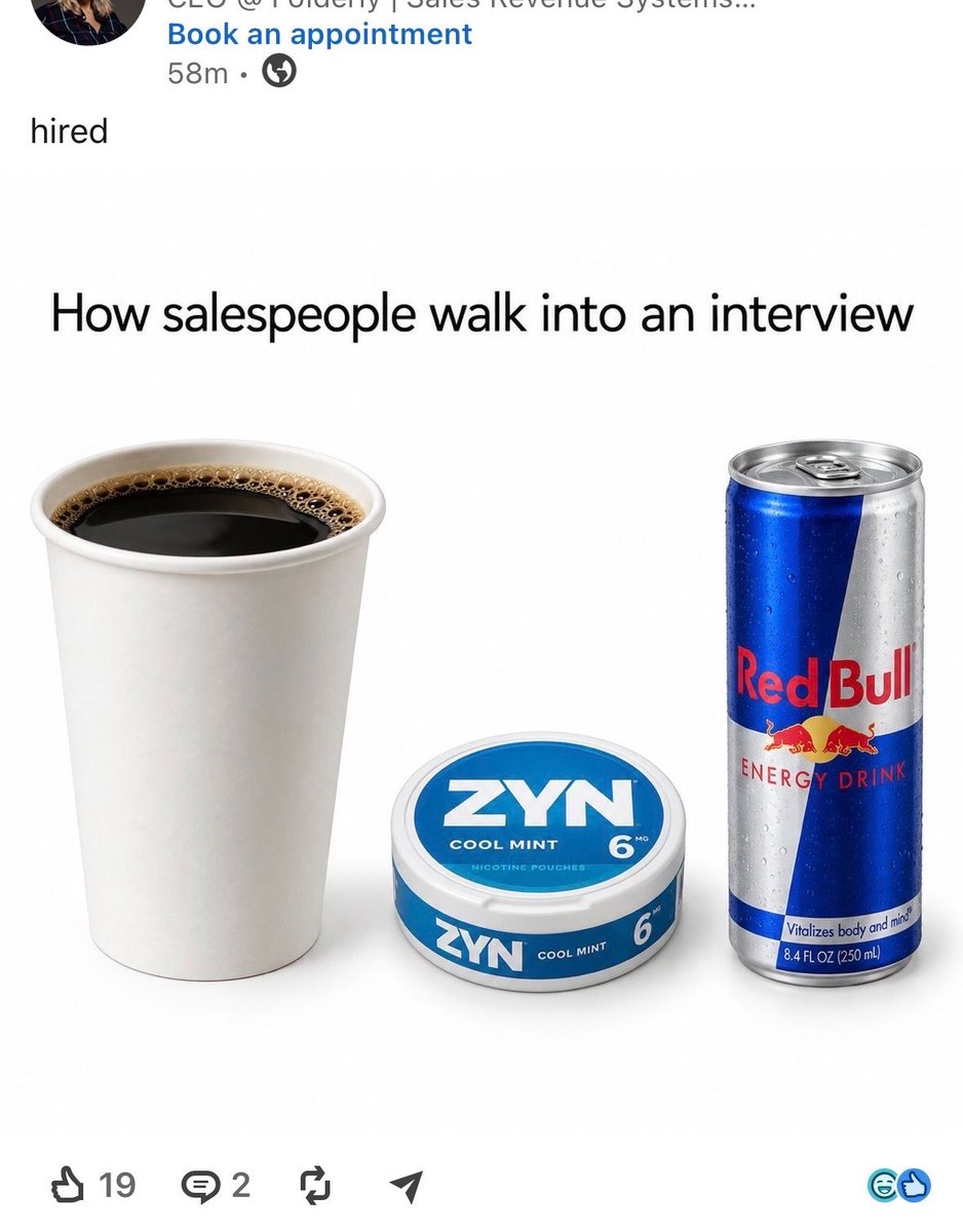 ozfromcorgi's tweet photo. Incorrect, would not hire. 

Coffee - decent (bonus points because black coffee)
Zyn - too weak, get something stronger 
Redbull - fine but it isn’t a white monster 

This person clearly isn’t under enough stress and will not be able to handle the pressure. https://t.co/p9OeKruYq0