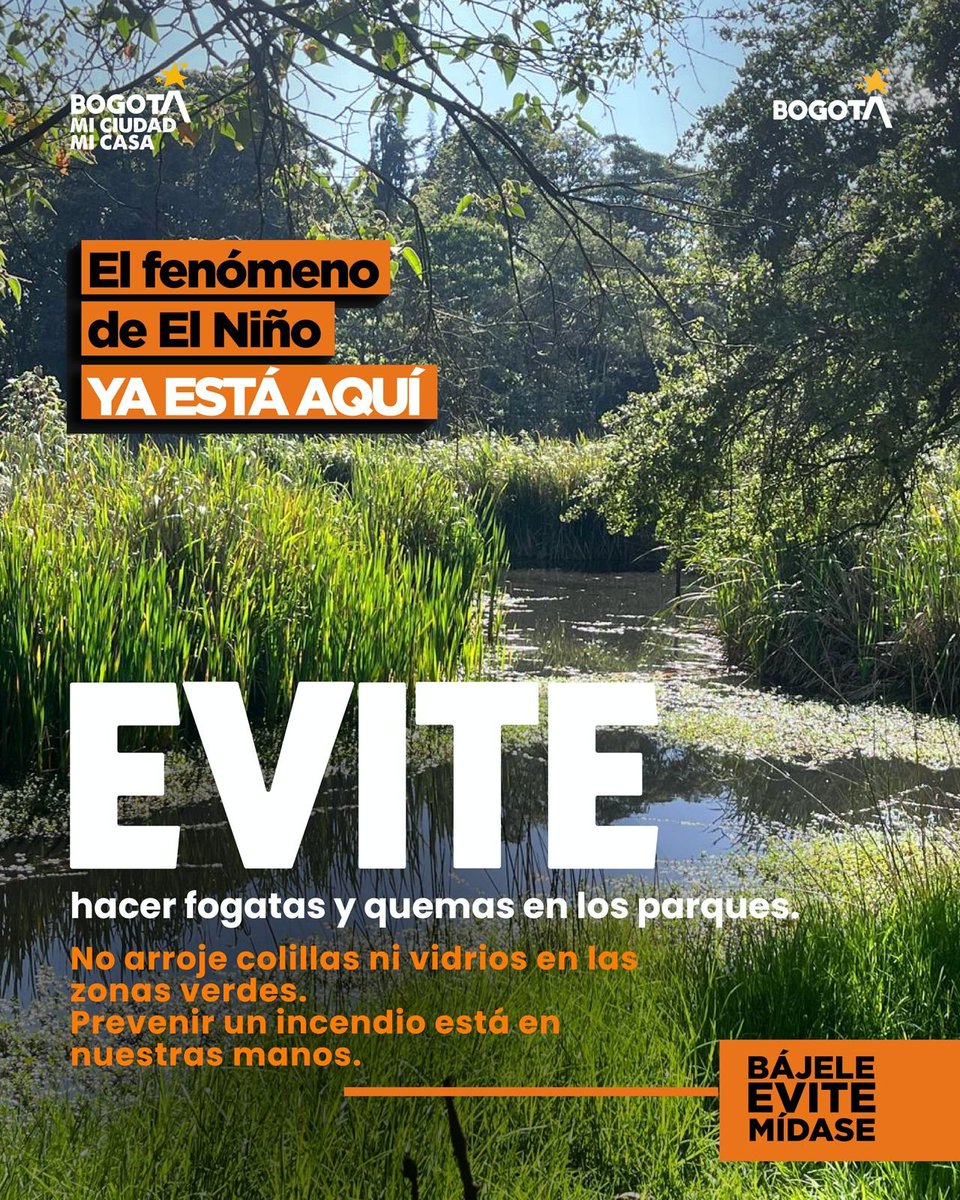 AguasBogota's tweet photo. El Fenómeno de El Niño ya está aquí 🔥

Prevenir incendios en nuestros parques es responsabilidad de todos.

Evita hacer fogatas o quemas y no arrojes colillas ni vidrios en las zonas verdes 🚬 

@Bogota @IDRD @AguasBogota https://t.co/S7UDKcacya