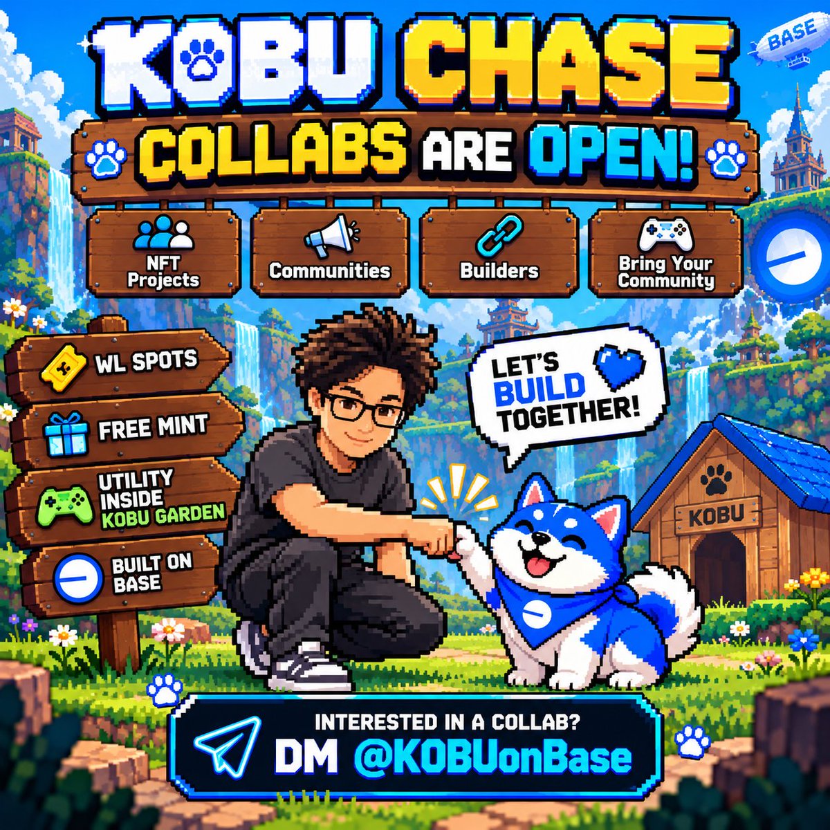 KOBUonBase's tweet photo. 🤝 KOBU CHASE COLLABS ARE OPEN! 🐶🔵

We’re looking to connect with NFT projects, communities and builders who want to bring their communities into KOBU Chase.

🎟️ WL Spots
🔥 FREE Mint
🎮 Utility inside KOBU Garden
🔵 Built on Base

Interested in a collab?

DM @KOBUonBase 📩

Let’s build together. 🐾💙

$KOBU