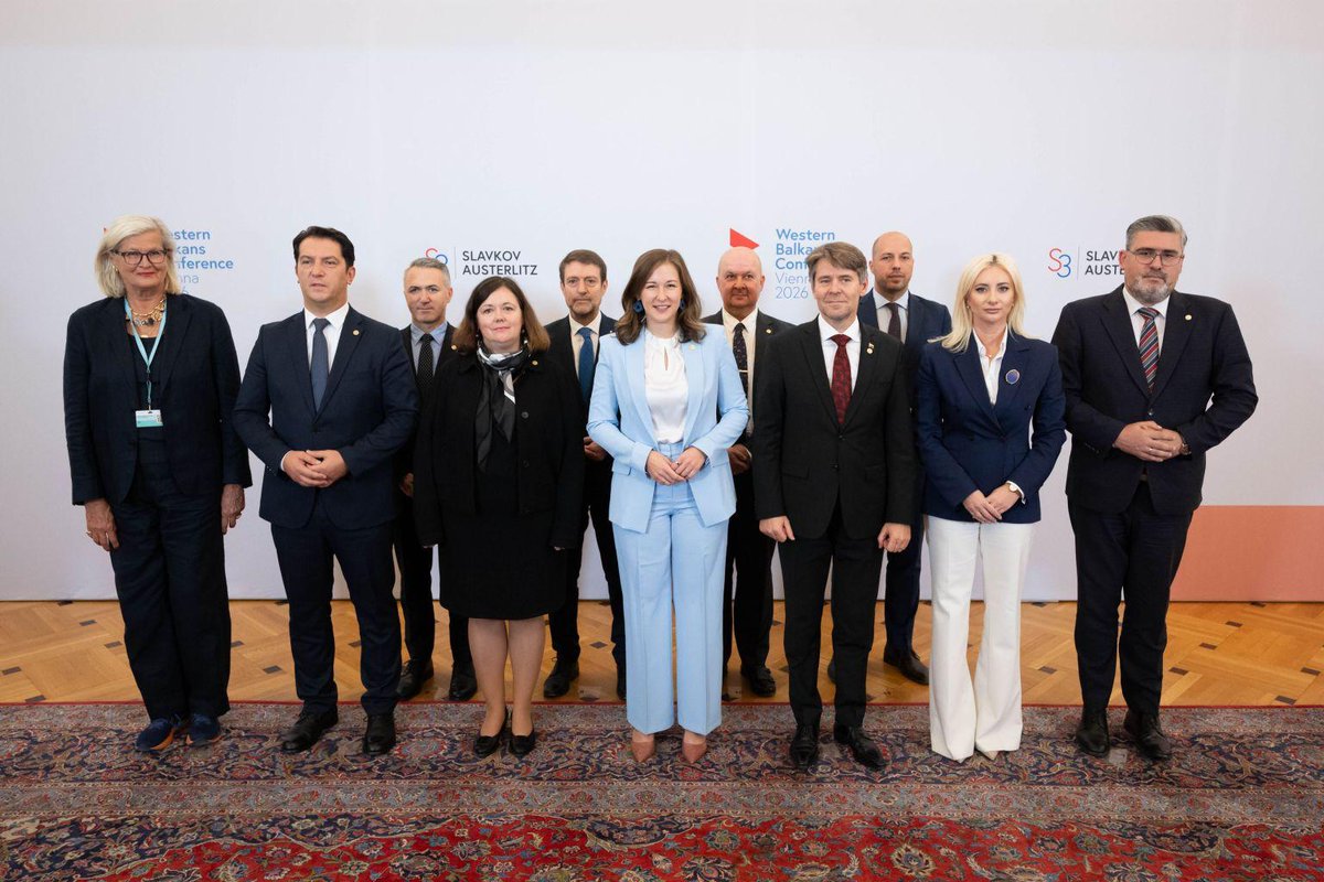 HoxhaFer's tweet photo. 📍Vienna -- Pleased to participate in the High-Level Meeting of European Affairs Ministers of the #Slavkov Format (Austria, Czechia and Slovakia) and the Western Balkans, graciously hosted at the Federal Chancellery by Austria’s Federal Minister for Europe, @claudiabauer_at. 🇦🇹

At a time when Europe faces an increasingly complex geopolitical environment, regional cooperation formats such as the Slavkov–Western Balkans framework are far more than complementary platforms. They are practical drivers of #European integration and powerful catalysts for progress.

They help us advance on two equally important fronts. For candidate countries, they provide a practical framework to strengthen institutions, align policies and build the experience necessary for successful EU membership. For Member States, they offer an opportunity to coordinate efforts, maintain momentum and reinforce the strategic case for #enlargement as a key investment in Europe’s future.

Our discussions focused on a shared objective: ensuring that enlargement remains a credible, merit-based process that delivers meaningful benefits for citizens at every step. 

I highlighted some of our key priorities as we move head 👇

• Bringing European Union closer to citizens through a stronger and more compelling narrative.

• Giving young people a genuine sense of belonging to the European family today, not only after accession.

• Turning gradual integration into concrete opportunities and benefits well before membership.

• Deepening institutional participation and preparing candidate countries to contribute effectively from day one as future Member States.

The European Union has always advanced through vision, courage, unity and a clear sense of purpose. In today’s strategically challenging landscape, enlargement is not merely a policy choice. It is a geopolitical imperative and a crucial investment in Europe’s peace, security, stability, competitiveness and resilience.

#Albania remains firmly committed to this path. We will continue to deliver results, advance on merit and work closely with our partners towards a stronger, more united and more secure Europe. 🇦🇱🇪🇺

#Albania2030 #SlavkovFormat