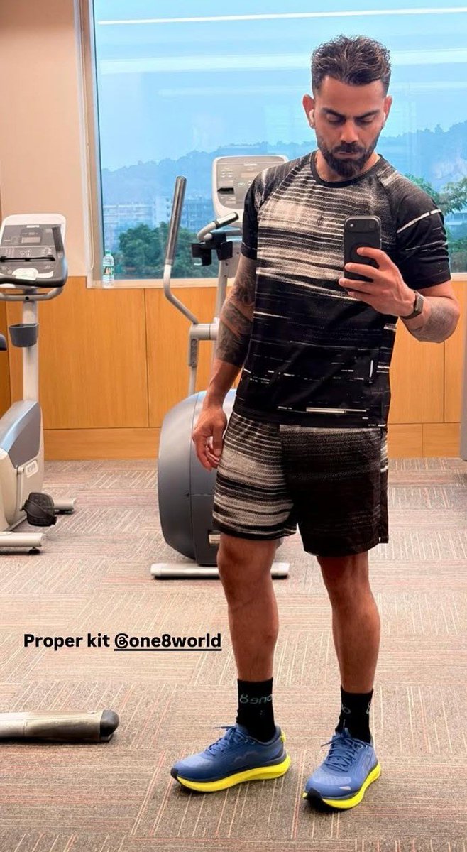 narendra_g42313's tweet photo. #viratkohli latest IG story with his brand outfit &amp; kit #one8world https://t.co/v8PkAXIT4r