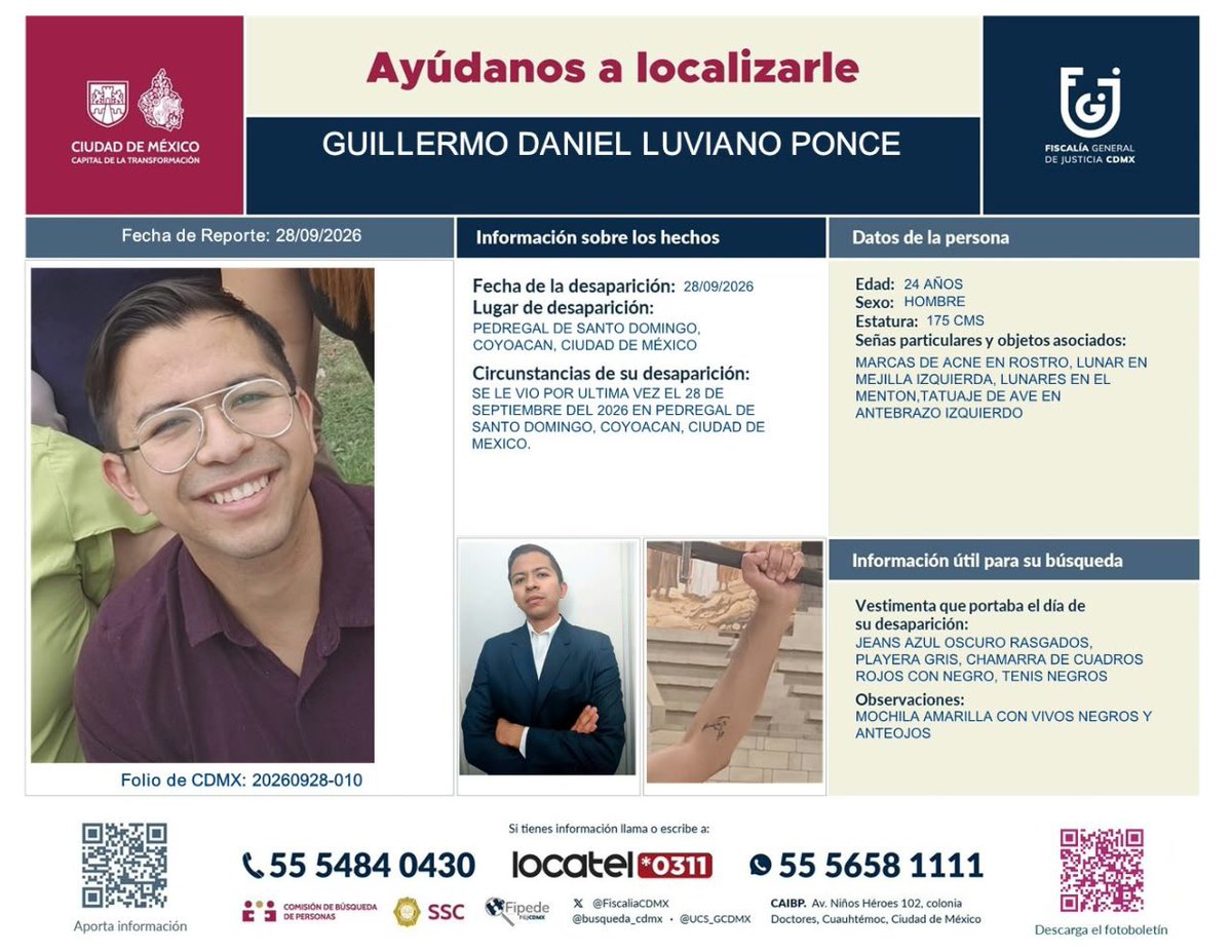 quimica_unam's tweet photo. Ayúdanos a localizar al estudiante de Ingeniería Química Guillermo Daniel Luviano Ponce. https://t.co/00XzKkweNf