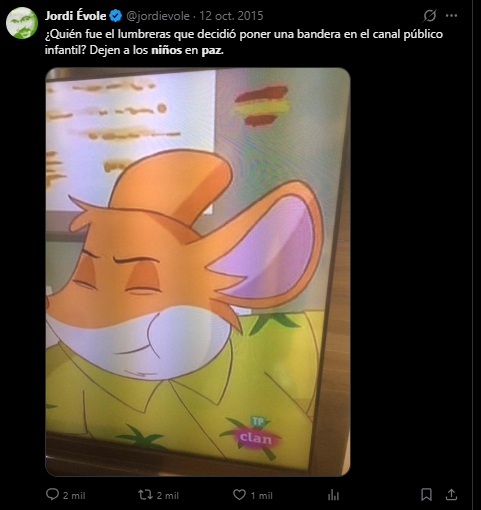 pabloharour's tweet photo. Vosotros sois muy jóvenes y no os acordáis pero Jordi Évole, justo hace 11 años, se puso a llorar en Twitter porque su hijo vio una bandera de España en el canal infantil de RTVE https://t.co/rxqWSl4MEj