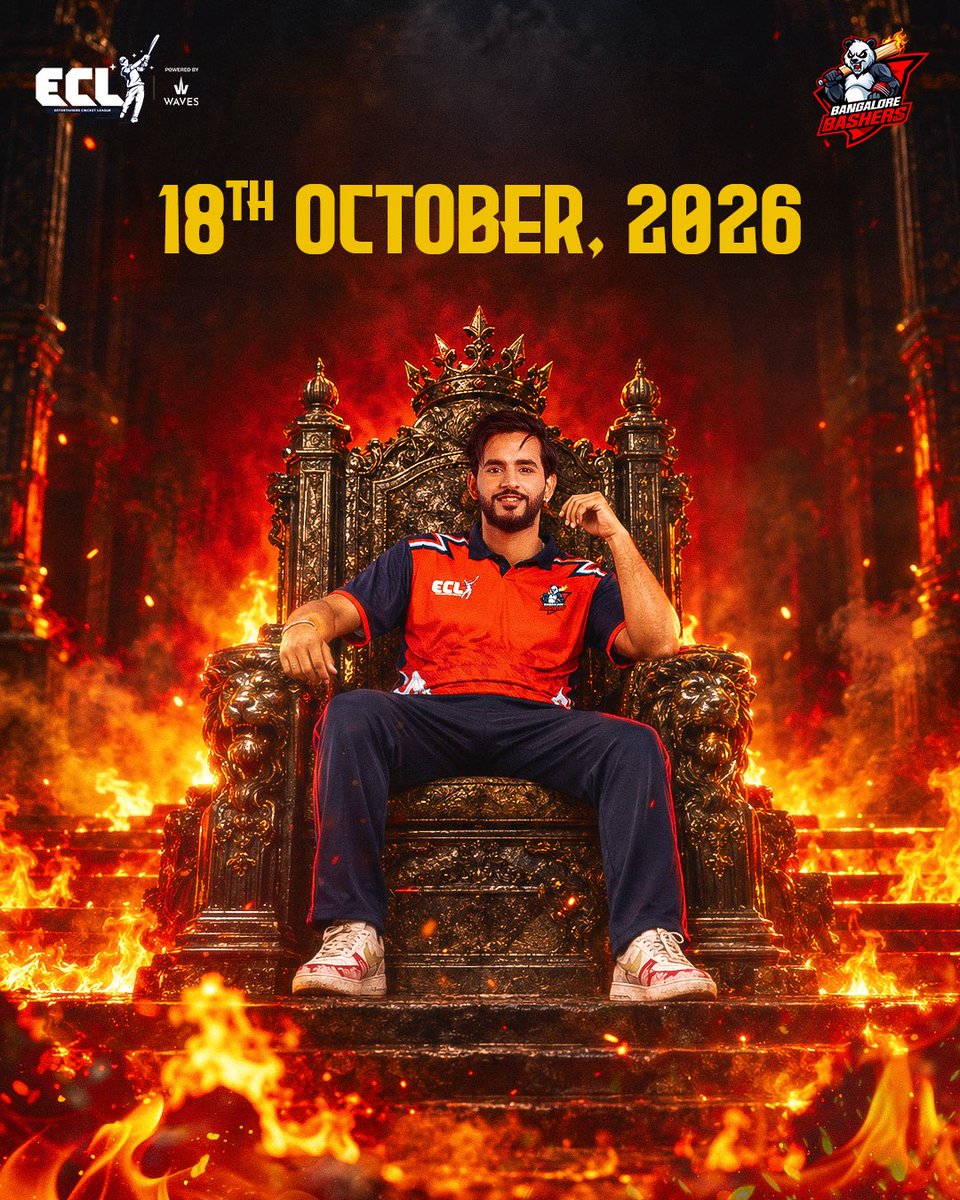 blrbashersECL's tweet photo. Tareekh yaad rakhna. 👑🐼

18.10.2026 - @eclt10league mai Bashers ka raaj shuru hone wala hai.

#BangaloreBashers | #ECLT10 | #Cricket | #PandaGang 

(Bangalore Bashers, ECL, Season  3, Panda Gang, Abhishek Malhan) https://t.co/Fhhi3WxjwA