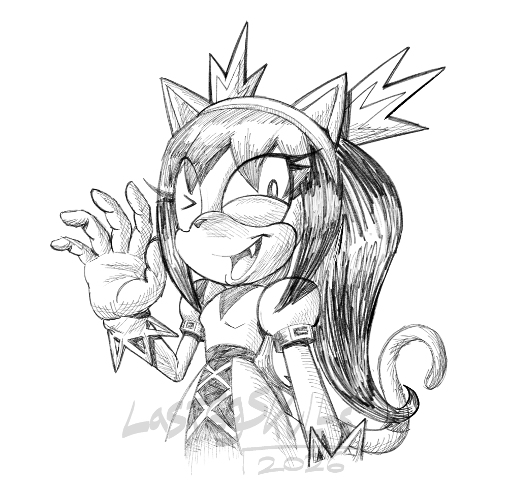 last69skulls's tweet photo. A much more refined version 🙂😺

#honeythecat #sonicthefighters #pencil #sketch #crosshatching #clipstudiopaint https://t.co/iUZqIQiSBQ