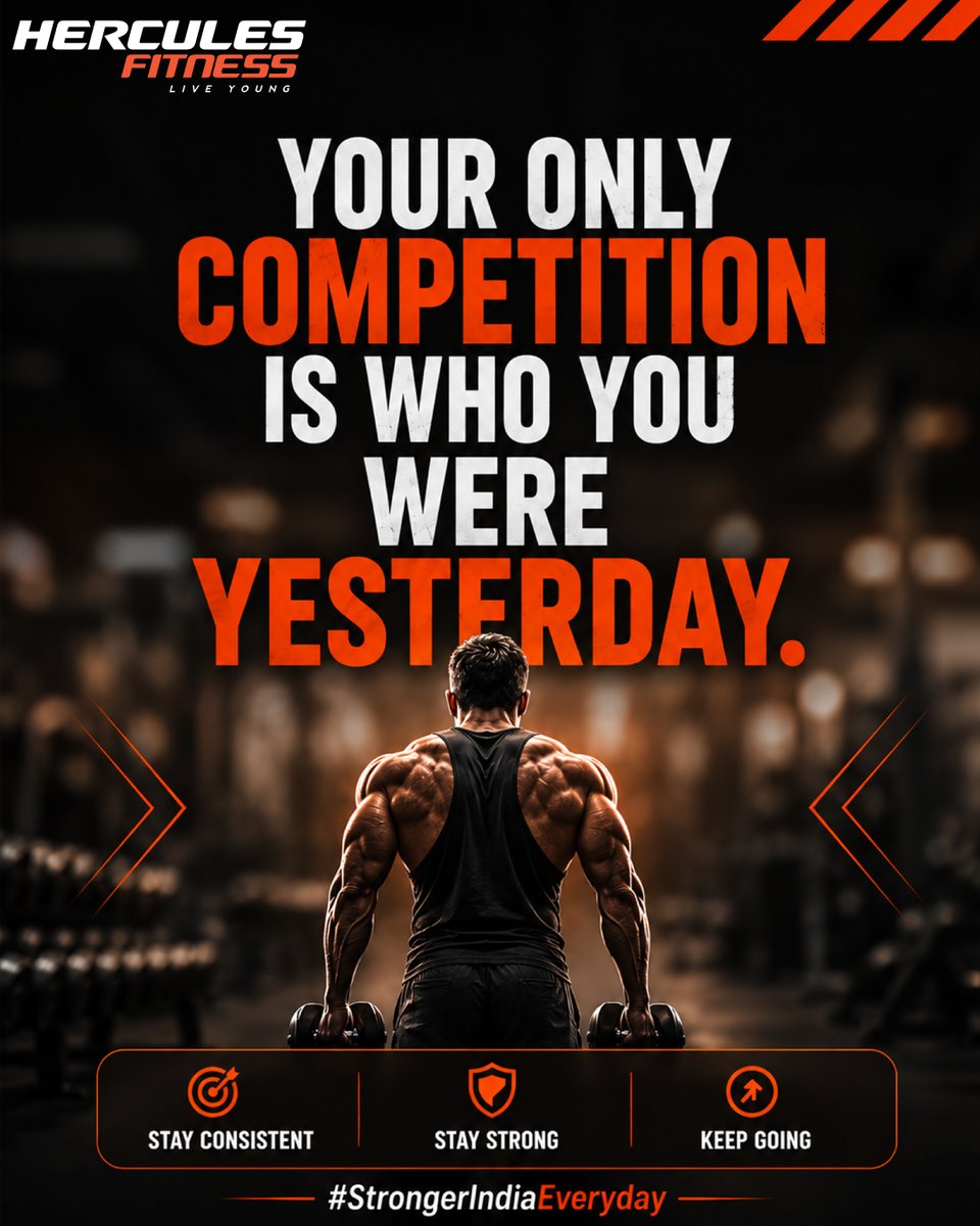 HerculesFitIN's tweet photo. Don’t compete with others. Compete with who you were yesterday. 
Stay consistent, stay strong and keep going. 

#HerculesFitness #StrongerIndiaEveryday https://t.co/89rSUiA6wm