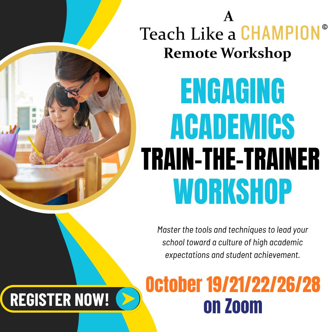 TeachLikeAChamp's tweet photo. Master TLAC 3.0 techniques like Cold Call &amp; Wait Time! 🧠

Join our Engaging Academics Train-the-Trainer webinar this October. 💻 

Register here: https://t.co/tt9ldiwdQd https://t.co/d071vhtl7l