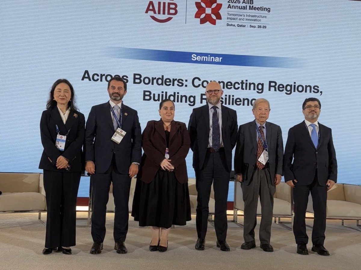 BSTDB's tweet photo. At the @AIIB_Official Annual
Meeting in Doha, BSTDB President Dr. Köksal joined fellow panelists for “Across Borders: Connecting Regions, Building Resilience” panel. 
The discussion explored how stronger regional cooperation, coordinated investment & partnerships among countries and development institutions can help build more connected, reliable and resilient transport corridors.

👉: https://t.co/3mWco7ojXZ

#BSTDB #AIIBannualmeeting #RegionalConnectivity
#MiddleCorridor