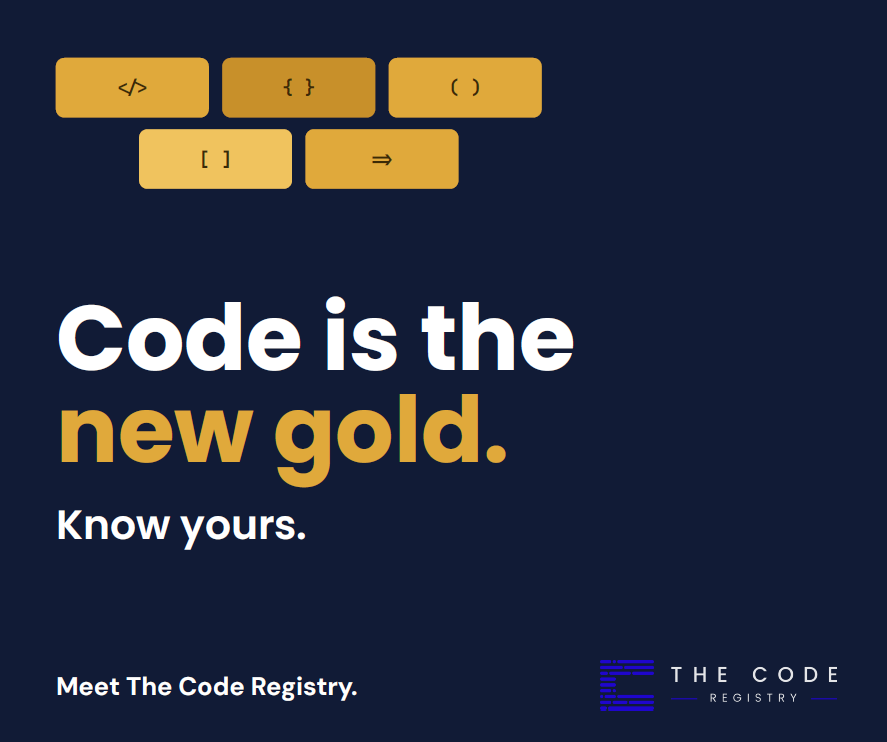 KnowYourCodeHQ's tweet photo. Code is the new gold. Know yours.
Your software is one of your most valuable assets, and most organizations cannot say what they own, what it does or what it is worth. Meet The Code Registry.
Book a Code Discovery Call: https://t.co/kDr2mn82xS
#KnowYourCode #CodeIsGold #CIO #CEO