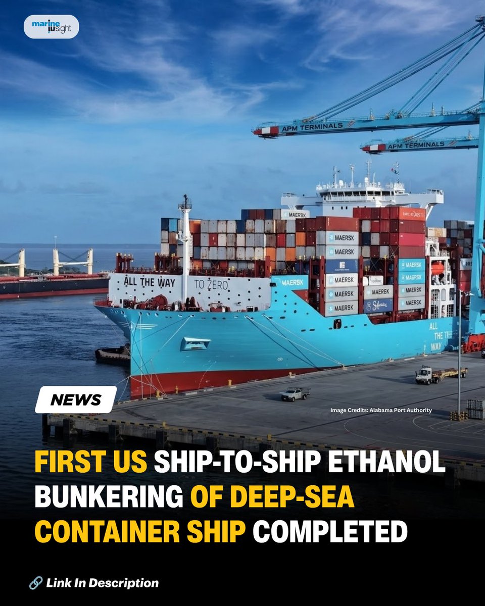 MarineInsight's tweet photo. First US Ship-To-Ship Ethanol Bunkering Of Deep-Sea Container Ship Completed By Maersk

Read Full News Here 👉  https://t.co/uQyscfmdLu

#STS #EthanolBunkering #Maersk #News #MarineInsight #Merchantnavy #Merchantmarine #MerchantnavyShips https://t.co/It7FZejjYV