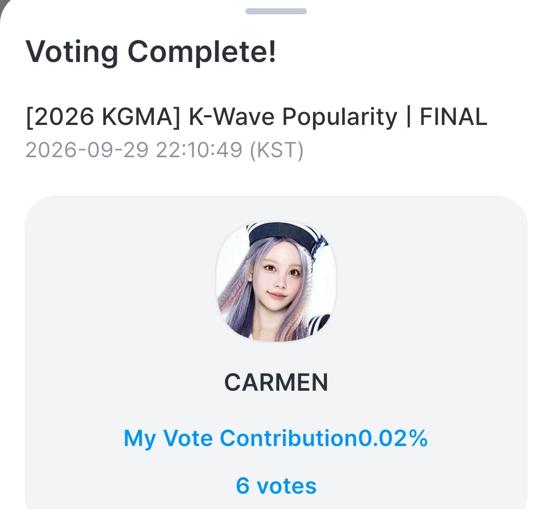 Hani0902470209's tweet photo. #coogoong
voted for “[2026 KGMA] K-Wave Popularity | FINAL”✅

#CARMEN is currently Rank 2🏃
Akun harian STOR dulu
 #CARMEN on the #coogoong App right now💪
https://t.co/NxHfPrfOxV
Semoga kerja keras kita dijaba sama Allah 🤲🏻   @VOORCARMEN @H2HCARMEN_INA @ukh_tami https://t.co/nWMeUFZpAB