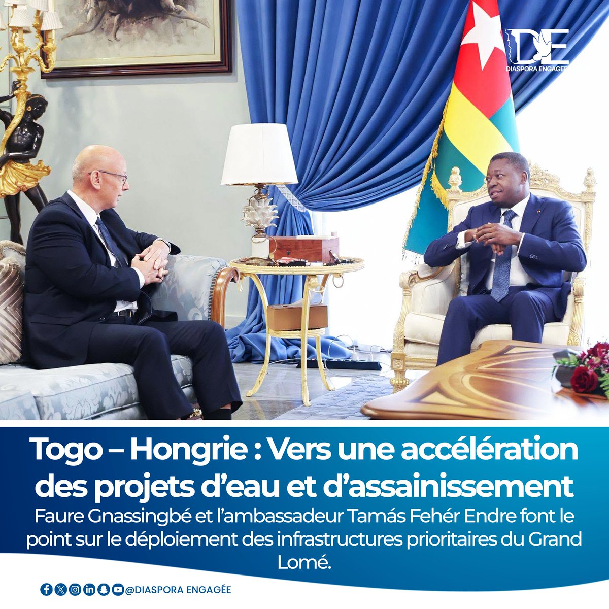 DiasporaEngagee's tweet photo. Le Togo et la Hongrie accélèrent leur coopération avec la réalisation prévue de deux stations de traitement des eaux usées. 
Eau, énergie, agriculture et numérique figurent également parmi les axes stratégiques du partenariat.
#Togo #Hongrie #Cooperation #TgTwittos https://t.co/u7YMcilPFy