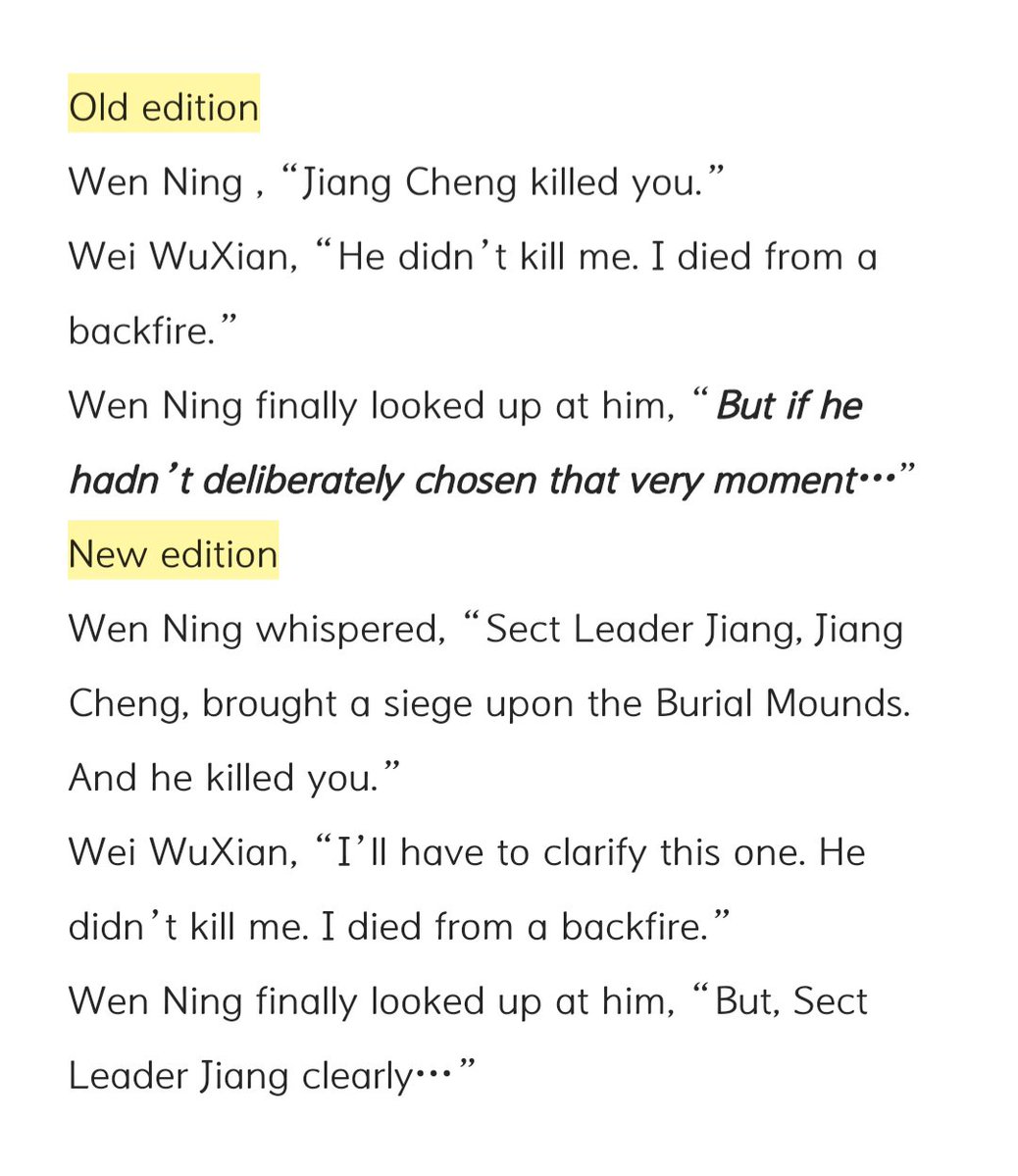 CiONTU1207's tweet photo. All of MXTX’s revisions serve to refine character portrayal and reinforce her intended themes. Certain JC fans falsely assert she deliberately vilified him. In truth, many parts of the new edition soften his portrayal.
#MDZS 
#MXTX
#Modaozushi 
#江澄
#JiangCheng https://t.co/lhnzHH7UIN