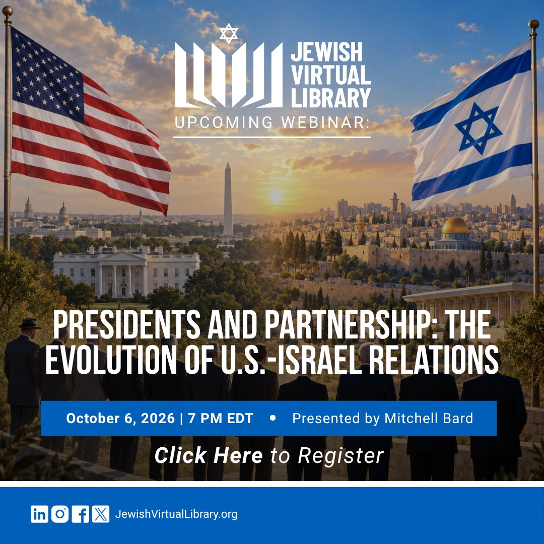 JewishVLibrary's tweet photo. How have U.S. presidents shaped relations with Israel?  Join Dr. @MitchellGBard on October 6 at 7 p.m. EDT for a JVL webinar tracing the relationship from Truman to Trump.  

Register: https://t.co/2JAIesmPHo 

#Israel #USIsraelRelations https://t.co/ZWw7yz9eWM
