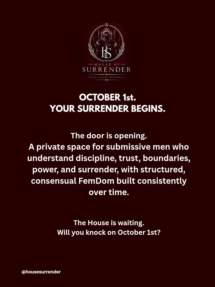 HouseSurrender's tweet photo. October 1st. Don’t miss the knock.

#submissivemen https://t.co/NO7pwNyMR4
