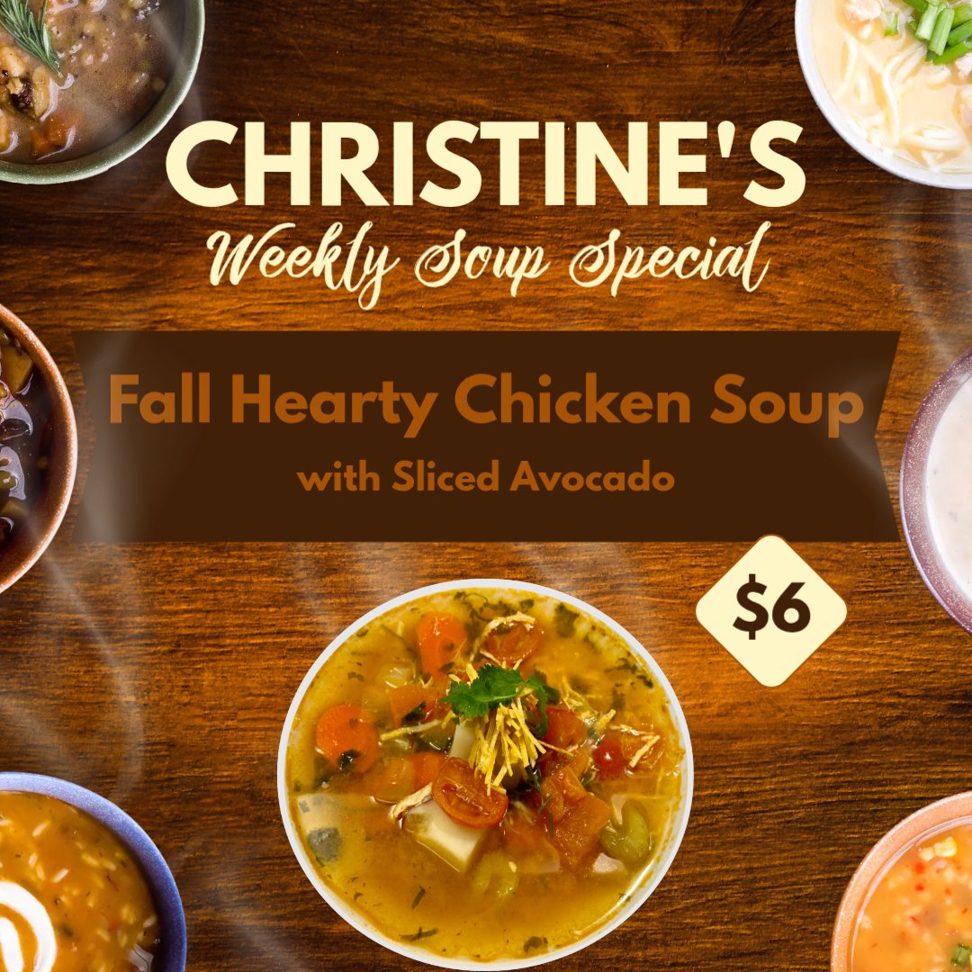LynnDining's tweet photo. Make sure to try this week's Specials in Christines &amp; Perper Coffee House! 

Christine’s:
🥐 Croissant Bread Pudding  
🍲 Fall Hearty Chicken Soup
🥪Korean BBQ Chicken Sandwich https://t.co/01oZe5VTSI