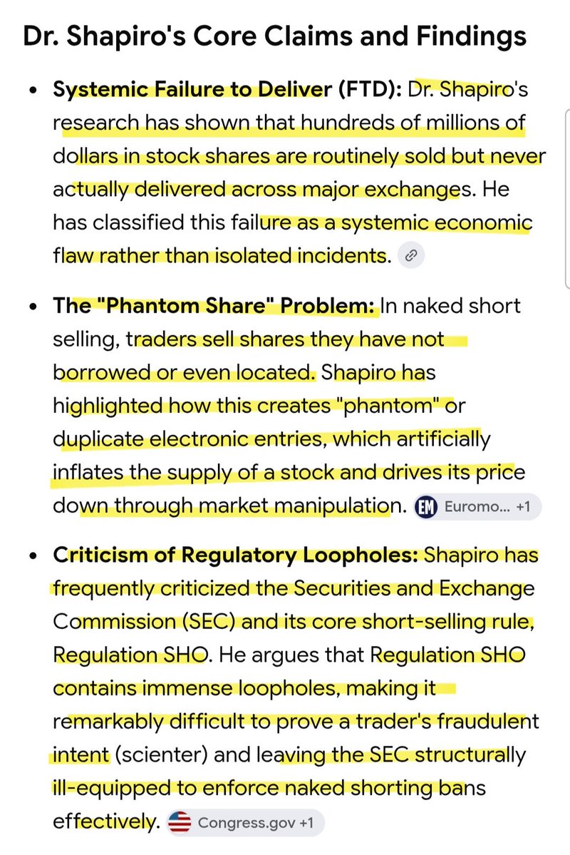 stephmase22's tweet photo. 🚨🚨DR. ROBERT SHAPIRO CORE FINDINGS REGARDING ILLEGAL NAKED SHORT SELLING 

Dr. Shapiro is not some random economist he is the former U.S. Under Secretary of Commerce for Economic Affairs. So he is not going to be spreading conspiracy theories that is not backed by data.

DATA DOESN'T LIE‼️

This is why you see Citadel and Virtu fighting to hard in the NWBO case to keep the algorithmic data undiscorveable. 
The data would expose how the system really works.