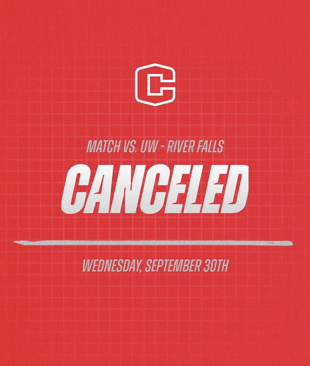 CentralWSoc's tweet photo. Due to inclement weather and match field conditions due to excessive rain, our match tomorrow against University of Wisconsin - River Falls has been canceled.

#GoDutch 🔴⚪️ https://t.co/YmiC1bum1I