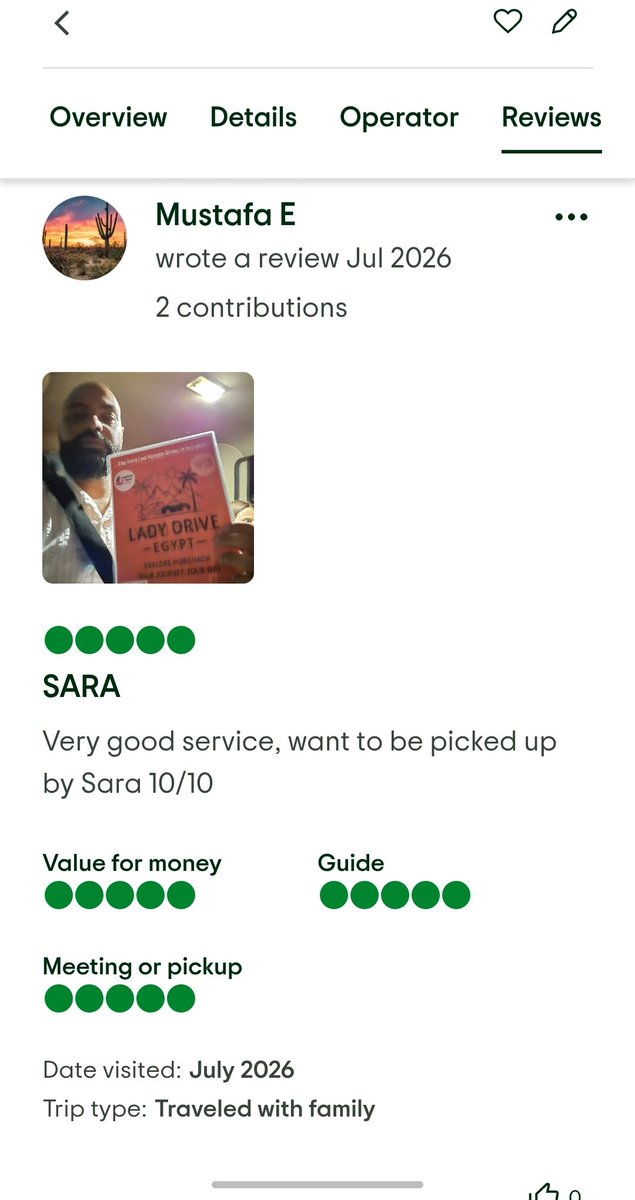 TarekSaaeeed's tweet photo. These reviews mean more to me than numbers ever could. ❤️

Building LadyDrive Egypt has always been about more than transportation. It’s about creating a service where every guest feels safe, comfortable, respected, and genuinely cared for.

Seeing our guests take the time to share these words is a true honor.

Thank you to every guest who trusted us, traveled with us, and shared their experience.

Your trust is the reason we keep moving forward.
https://t.co/DatxKnV7NK

Tarek Saeed
LadyDrive Egypt 
@Safety