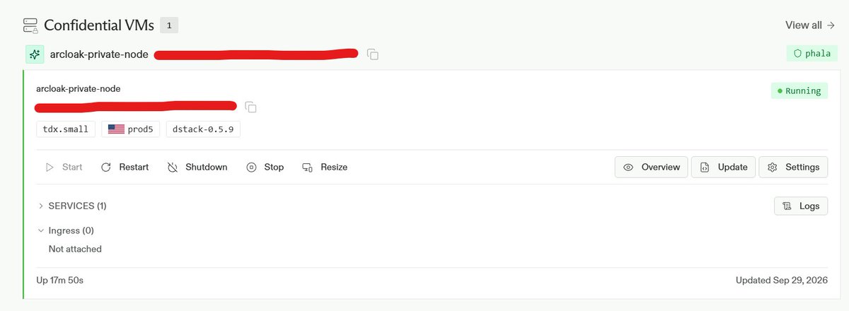 arcloak's tweet photo. Running on our own confidential VM on Phala https://t.co/1ZiXfDW7VU