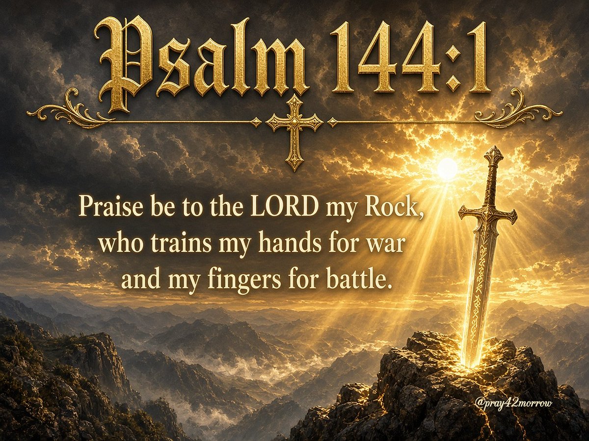pray42morrow's tweet photo. ✝️ Psalm 144:1
Praise be to the LORD my Rock, who trains my hands for war and my fingers for battle.

Your hands were not made to fight alone. The same Rock that you stand on is the One who trains you for the battle ahead.

He is your strength. He is your defense. Trust Him now. https://t.co/esXVdxeUeX