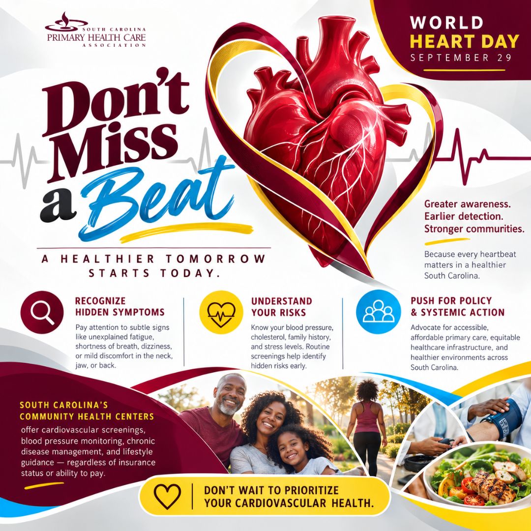 SCPHCA's tweet photo. Today is #WorldHeartDay! 🫀
This year’s theme, "Don't Miss a Beat," calls us to recognize hidden symptoms, know our personal risks, and advocate for equitable healthcare policies that protect every heart.
#WorldHeartDay #DontMissABeat #SCPHCA #HeartHealth https://t.co/yEK5AQrJIs