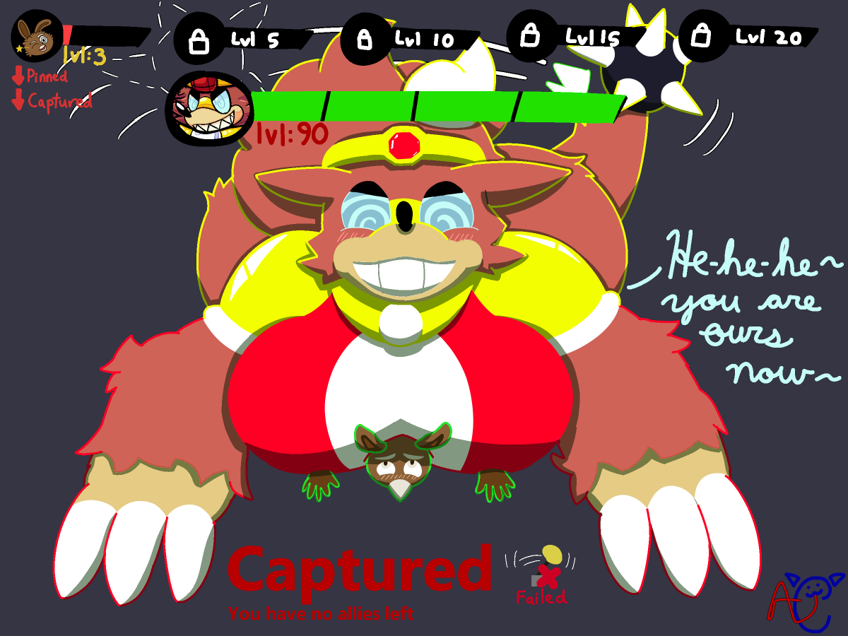 lilu_antics's tweet photo. In an open world style game, you might accidentally cross paths with a boss you're not prepared for. X3c
Rupee belongs to @MugstheMonster 

I made many versions cause the gui and effects make it a bit clustered =w=
cw: smothering, macro, suggestive https://t.co/tdD1PCoIMh