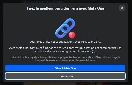 Takumi_no_Sekai's tweet photo. La dernière trouvaille de #facebook/#Meta : Faire payer le nombre de liens que l'on met sur les publications... Tout ça en plus de réclamer de la thune pour que les gens qui nous follow déjà voient nos posts. En gros Meta nous demande 2000$ par mois pour poster des liens... 😡 https://t.co/wbPCoQIvx3