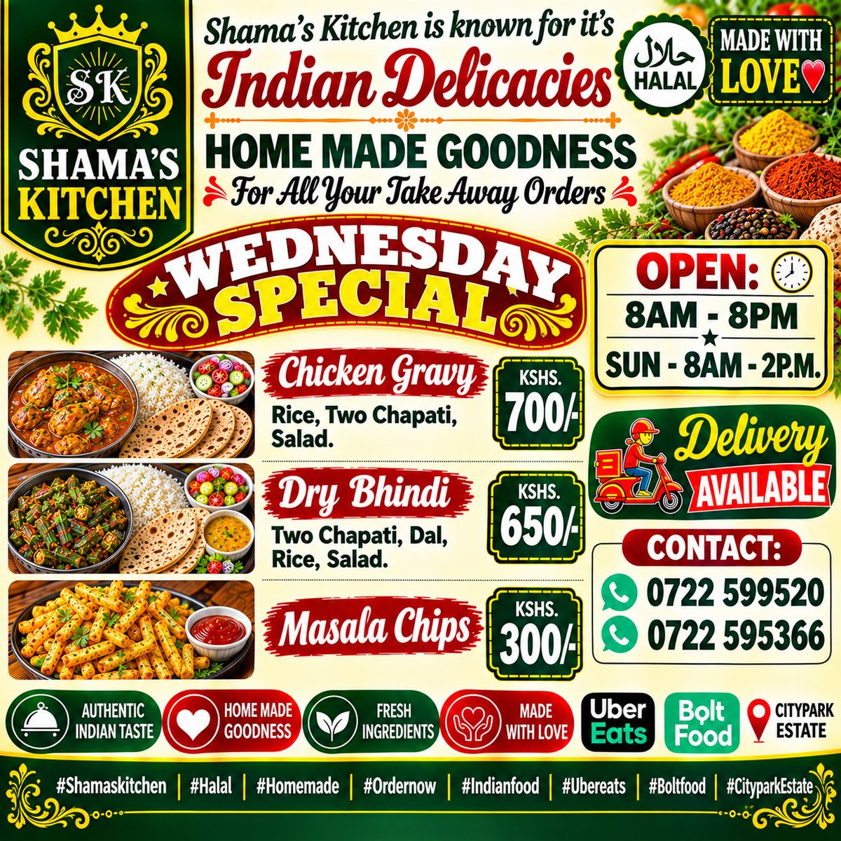 shamaskitchen17's tweet photo. This Weeks Special Wednesday.
Order now to ensure you don't miss out on this flavorful offer.
Call/Whatsapp on 0722-599-520, 0722 595 366 For all Your Take Away Order.
#shamaskitchen #deliciousfood #foodgasm #ordernow #indianfood nairobi cityparkestate homemadefood followme https://t.co/6e2QJFB4nc