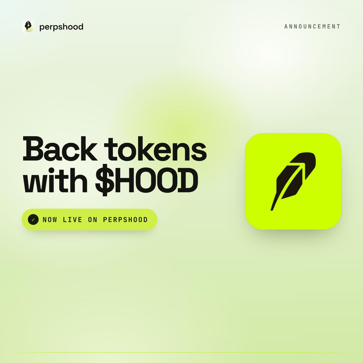 Perpshood's tweet photo. $HOOD is now live as a backing asset on perpshood. 

Launch a token, back it with $HOOD, 
Holders earn dividends in $PONS https://t.co/no7bTr7Kka
