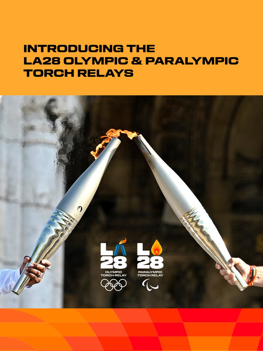 LA28's tweet photo. Are you ready for the next chapter of Torch Relays history? 🔥The Olympic and Paralympic flames are coming back to the United States in 2028 and for the first time, the Olympic Torch Relay will visit all 50 states. Swipe through for a first look at the LA28 Torch Relays and check out the link below to learn more:​
🔗: https://t.co/SMEzLlBUIF