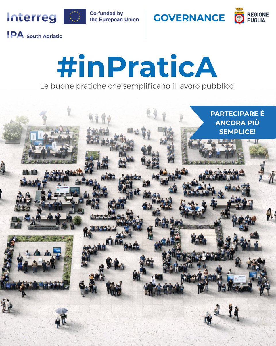 RegionePuglia's tweet photo. 🔗 Scopri la call aggiornata e come partecipare: https://t.co/3Rcr5t4aVc
#inPraticA è un’iniziativa della Regione Puglia – Sezione Crescita Digitale, realizzata nell’ambito del progetto europeo GOVERNANCE, finanziato dal Programma Interreg IPA South Adriatic 2021–2027. https://t.co/zIpB0WXmkm