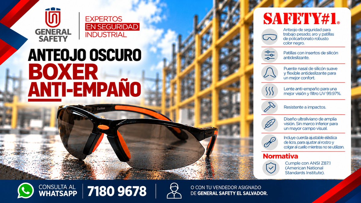 GeneralSafetyES's tweet photo. ¿Necesitas anteojos de protección? En General Safety El Salvador tenemos una amplia gama según tu necesidad. Cotiza con nosotros al 7180 9678 o con tu vendedor asignado de General Safety El Salvador. https://t.co/yE0d2QKnKn