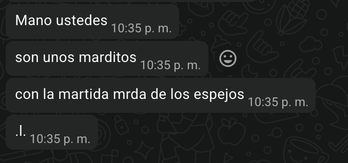 DevRequena's tweet photo. Anoche hablé con un pana por videollamada, vimos (mi esposa y yo) por casualidad su cuarto y vimos que tiene muchos espejos. Le dijimos en tono de broma que eso era malo, que por ahí salía el diablo:
Su respuesta despues de terminar la llamada: https://t.co/nk2zB0iuwR