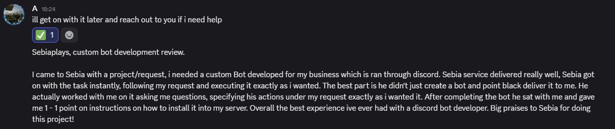 SebastianK59576's tweet photo. Open for Discord Bot Commissions!
I can code almost any custom bot: automation, economy, tickets, APIs &amp; more. Fast delivery, clean code. 
Accepted: Crypto &amp; Gift Cards
DM me your project ideas!   #DiscordBot #DevForHire #BotDev #commission https://t.co/Jtuti5UR7A