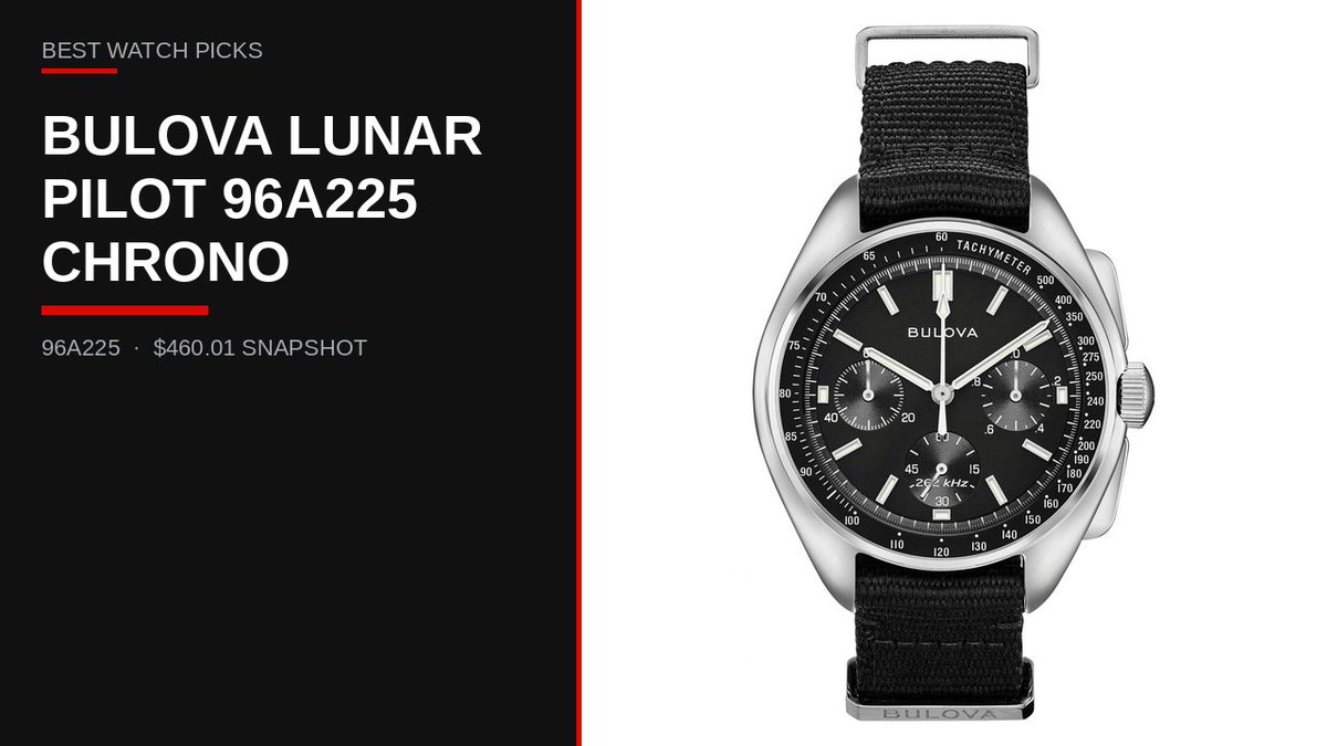 bestwatchpicks's tweet photo. Bulova Lunar Pilot 96A225 — Archive chronograph. Live Amazon US 29 Sep 2026: $460.01 (no list $ shown), In Stock, 4.8★ from 776. Ships Amazon Fulfillment / Sold by BH Prime (3P — not Sold-by https://t.co/gMtSIKX7aJ). Affiliate. https://t.co/GtJCalpsGJ https://t.co/tjHjAvfqlW