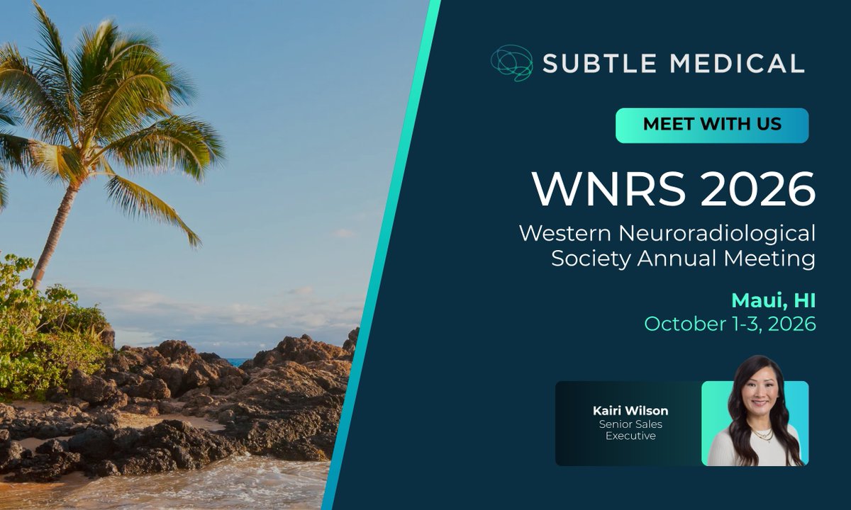 SubtleMedical's tweet photo. Heading to #WNRS2026? Come see what faster neuro MRI can look like!

Come say hello and see the technology in action! Schedule a time slot: https://t.co/NDhf6h6Q3r.

📍 Maui, HI
📅 October 1-3, 2026

#MRI #SubtleMedical #Healthcare #MedicalImaging #Radiology #Neuroradiology https://t.co/vWhlBOq7ry