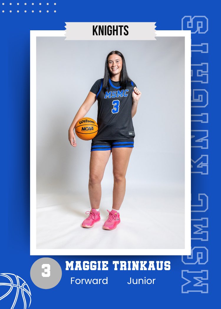 wbb_knights's tweet photo. You know them on the court. Now get to know the person behind the jersey! 🏀⚔️

Next Knight up… Maggie Trinkaus💙

Favorites, fun facts⬇️

I am also on the golf team

I wear this jersey because it was my cousins number

My hidden talent is cooking

#GoKnights #MSMCWBB https://t.co/zegwyUbxaH
