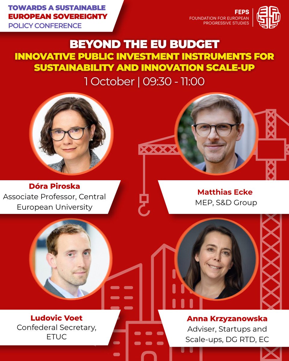 FEPS_Europe's tweet photo. 🇪🇺 Join Executive Vice-President Teresa Ribera and other high-level speakers TOMORROW at the Policy Conference to discuss how to build a sustainable European sovereignty that serves people and the planet. Register now! ⤵︎
https://t.co/p33ZhChD1B

The EU must reaffirm its commitment to its social and climate ambitions. Supporting a sustainable European sovereignty is not an end in itself: it is a means to a better quality of life for all.

➞ With the current EU legislative term dominated by deregulation and a narrow perspective on competitiveness, the Policy Conference will be a call to action to define and advance an agenda for a European sovereignty that serves people and the planet.

In these times of recurring disruptions, a sustainable European sovereignty can be built by breaking away from fossil-fuel dependence, protecting citizens' and workers' rights, and investing purposefully in economic activities suited to a healthy, climate-neutral future.

This conference will focus on key issues, including:
🔋Energy independence and affordability
💰The next Multiannual Financial Framework
🤖 The social-democratic agenda for AI in the labour market

Speakers include
🔸Teresa Ribera @Teresaribera, Executive Vice-President for a Clean, Just and Competitive Transition
🔸Sandrine Dixson-Declève @SDDecleve, Honorary President of the Club of Rome and Executive Chair of Earth4All
🔸Isabelle Schömann @IsaSchoemann, Deputy Secretary General, @etuc_ces
🔸László Andor @LaszloAndorEU, Secretary General, FEPS
🔸Dave Keating @DaveKeating, Journalist, France 24
🔸Richard Probst @ProbstRichard, Director, FES Just Climate
🔸Matthias Ecke @MattEcke, MEP, S&D
🔸Ludovic Voet @LudovicVoet, Confederal Secretary, ETUC
🔸Anna Krzyzanowska @AKrzyzanowska, Adviser, Startups and Scale-ups, DG RTD, European Commission
🔸Dóra Piroska, Associate Professor, @ceu
🔸Anna Kolesnichenko @a_kolesn, Policy Analyst on Economy, FEPS
🔸Jonathan Schnock, Policy Officer on Economic and Digital Policy, FES
🔸Frauke Thies, Director Europe, Agora Energiewende
🔸Nicolás González Casares @nicogoncas, MEP, S&D
🔸Judith Kirton-Darling, General Secretary, @industriAll_EU 
🔸 Nicola Rega, Executive Director Climate Change and Energy, CEFIC
🔸Chloé Deffet, Policy Analyst on Climate and Environment, FEPS
🔸Stephan Thalhofer @StefanThalhofer, Policy Advisor at FES Just Climate
🔸Dragos Adascalitei @d_adascalitei, Research Officer, @eurofound
🔸Zuzanna Warso, Director of Research, Open Future Foundation
🔸Vickie Dekocker @VickieDekocker, Senior Expert, Agoria
🔸Eva King, EU Representative of the Vorarlberg Chamber of Labour
🔸Isabelle Barthes, Deputy Secretary General, IndustriAll
🔸Justin Nogarede @JNogarede, Senior Policy Analyst, FES Future of Work
🔸Mariam Asghari @mariamasghari, Secretary General, @YESocialists
🔸François Balate, Policy Analyst on Social, FEPS

📣 The European Union must reaffirm the ambition of its own project, rooted in social justice, climate and biodiversity protection, and fair digital innovation

🤝 By FEPS, in partnership with @FESonline, @etuc_ces, @industriAll_EU and SOLIDAR