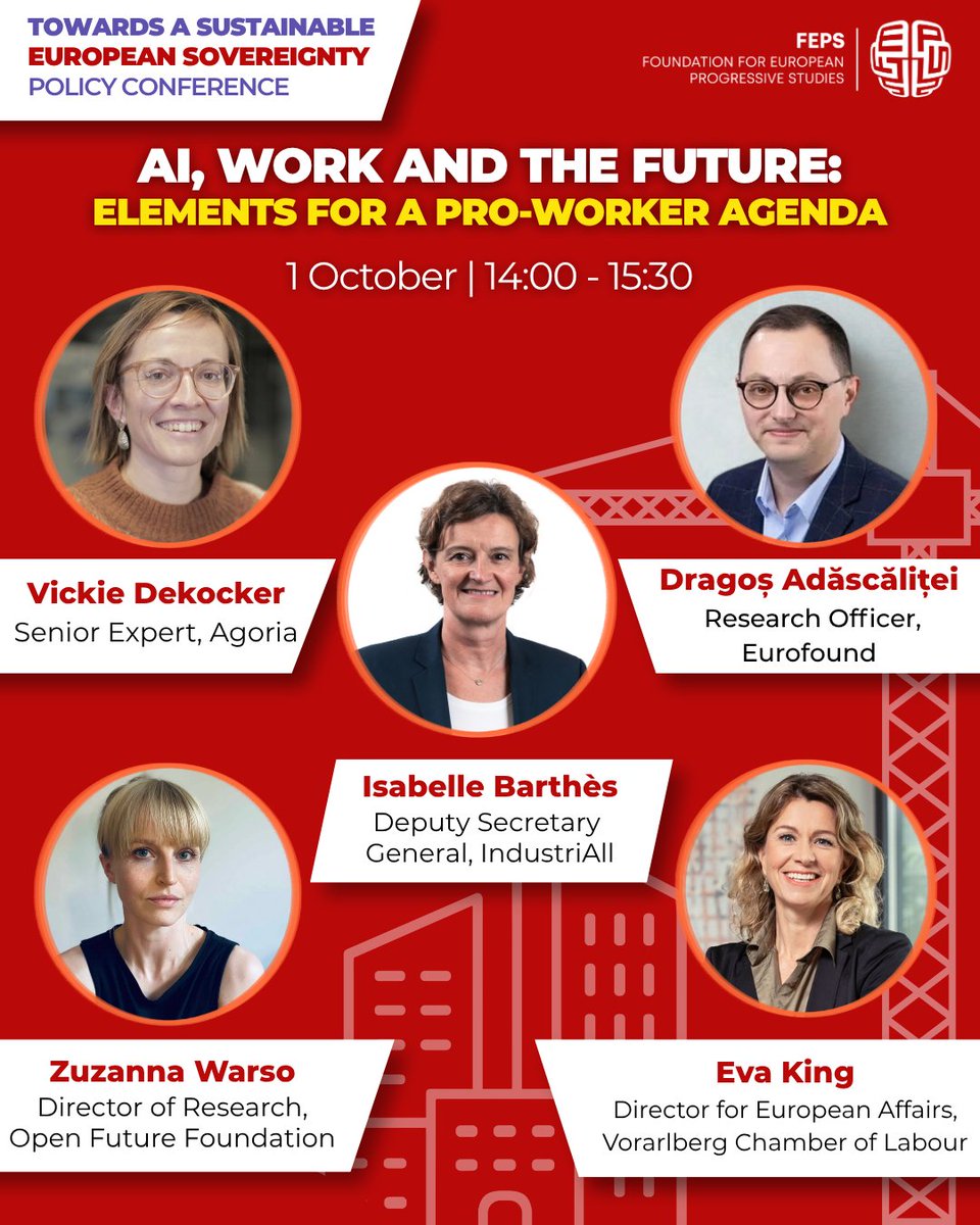 FEPS_Europe's tweet photo. 🇪🇺 Join Executive Vice-President Teresa Ribera and other high-level speakers TOMORROW at the Policy Conference to discuss how to build a sustainable European sovereignty that serves people and the planet. Register now! ⤵︎
https://t.co/p33ZhChD1B

The EU must reaffirm its commitment to its social and climate ambitions. Supporting a sustainable European sovereignty is not an end in itself: it is a means to a better quality of life for all.

➞ With the current EU legislative term dominated by deregulation and a narrow perspective on competitiveness, the Policy Conference will be a call to action to define and advance an agenda for a European sovereignty that serves people and the planet.

In these times of recurring disruptions, a sustainable European sovereignty can be built by breaking away from fossil-fuel dependence, protecting citizens' and workers' rights, and investing purposefully in economic activities suited to a healthy, climate-neutral future.

This conference will focus on key issues, including:
🔋Energy independence and affordability
💰The next Multiannual Financial Framework
🤖 The social-democratic agenda for AI in the labour market

Speakers include
🔸Teresa Ribera @Teresaribera, Executive Vice-President for a Clean, Just and Competitive Transition
🔸Sandrine Dixson-Declève @SDDecleve, Honorary President of the Club of Rome and Executive Chair of Earth4All
🔸Isabelle Schömann @IsaSchoemann, Deputy Secretary General, @etuc_ces
🔸László Andor @LaszloAndorEU, Secretary General, FEPS
🔸Dave Keating @DaveKeating, Journalist, France 24
🔸Richard Probst @ProbstRichard, Director, FES Just Climate
🔸Matthias Ecke @MattEcke, MEP, S&D
🔸Ludovic Voet @LudovicVoet, Confederal Secretary, ETUC
🔸Anna Krzyzanowska @AKrzyzanowska, Adviser, Startups and Scale-ups, DG RTD, European Commission
🔸Dóra Piroska, Associate Professor, @ceu
🔸Anna Kolesnichenko @a_kolesn, Policy Analyst on Economy, FEPS
🔸Jonathan Schnock, Policy Officer on Economic and Digital Policy, FES
🔸Frauke Thies, Director Europe, Agora Energiewende
🔸Nicolás González Casares @nicogoncas, MEP, S&D
🔸Judith Kirton-Darling, General Secretary, @industriAll_EU 
🔸 Nicola Rega, Executive Director Climate Change and Energy, CEFIC
🔸Chloé Deffet, Policy Analyst on Climate and Environment, FEPS
🔸Stephan Thalhofer @StefanThalhofer, Policy Advisor at FES Just Climate
🔸Dragos Adascalitei @d_adascalitei, Research Officer, @eurofound
🔸Zuzanna Warso, Director of Research, Open Future Foundation
🔸Vickie Dekocker @VickieDekocker, Senior Expert, Agoria
🔸Eva King, EU Representative of the Vorarlberg Chamber of Labour
🔸Isabelle Barthes, Deputy Secretary General, IndustriAll
🔸Justin Nogarede @JNogarede, Senior Policy Analyst, FES Future of Work
🔸Mariam Asghari @mariamasghari, Secretary General, @YESocialists
🔸François Balate, Policy Analyst on Social, FEPS

📣 The European Union must reaffirm the ambition of its own project, rooted in social justice, climate and biodiversity protection, and fair digital innovation

🤝 By FEPS, in partnership with @FESonline, @etuc_ces, @industriAll_EU and SOLIDAR