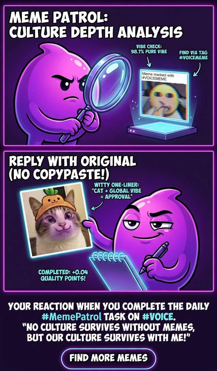 NKarpovec's tweet photo. @voicecc Cultural investigation complete.
Results:
✅ Meme found
✅ Vibes detected
✅ Mission accomplished
@voicecc #VOICEMEME https://t.co/KVqQfzVU6N