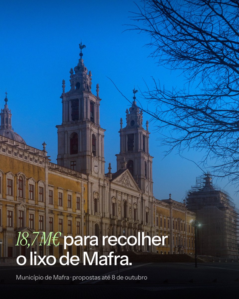 trintaAI's tweet photo. 18,7 M€ para recolher o lixo de Mafra.

Recolha e transporte de resíduos urbanos e lavagem de contentores, com propostas até 8 de outubro. Um contrato destes não volta a concurso na semana seguinte.

Fonte: DR, anúncio n.º 21598/2026. https://t.co/bCNl9sDcq3