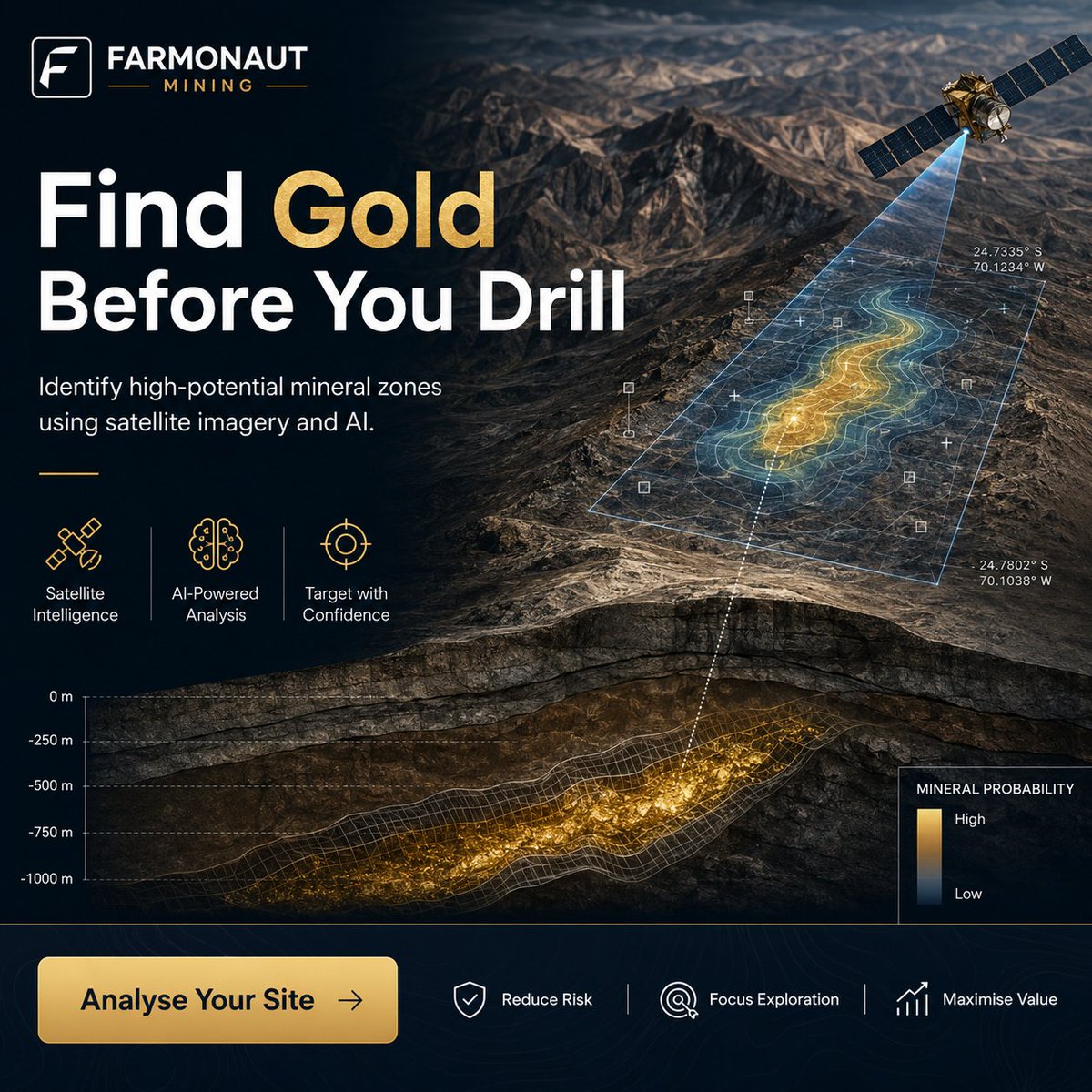 farmonaut's tweet photo. Gold exploration case study: how one team skipped the wasted drill holes. Satellite mineral mapping picked the targets before the rigs moved.
Satellite data or a field hunch, which would you back?
#GoldExploration #DrillTargeting #Geologist #Farmonaut https://t.co/cYvi9hNEEV