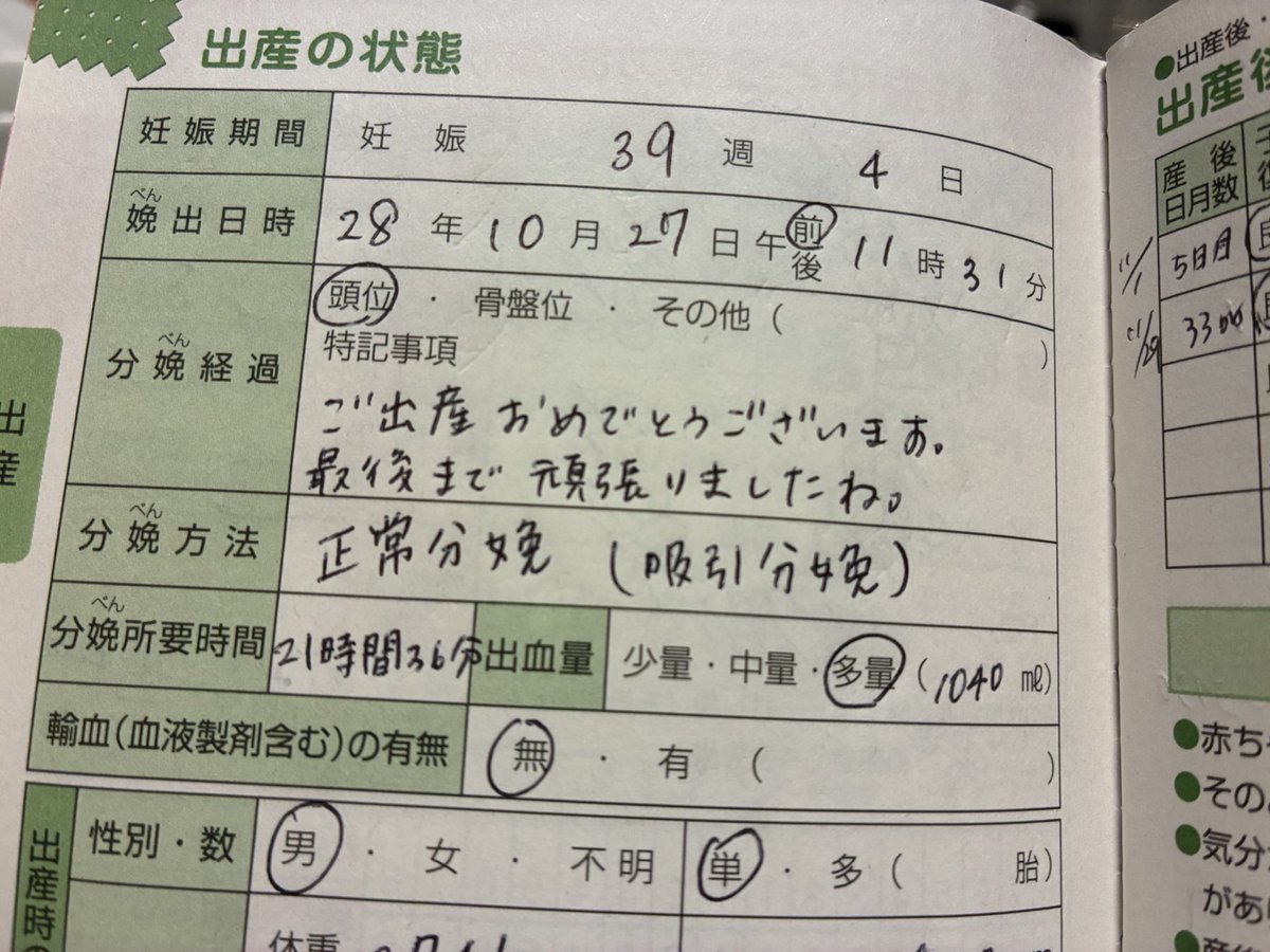 meipuru1002's tweet photo. なんか出血量ってどうやってわかるんだろうってポストが参考になった。
私は長男出産時壁や棚にまで血を撒き散らしたんだけどそれも拭き取られて書かれてるのかなw
産後5日目の備考欄にHbが6.6って書いてあって驚き🤣🤣🤣 https://t.co/MYXy3vdmK5
